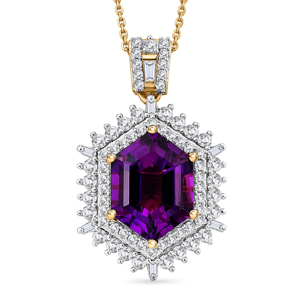 Lusaka Amethyst and Moissanite Pendant Necklace
