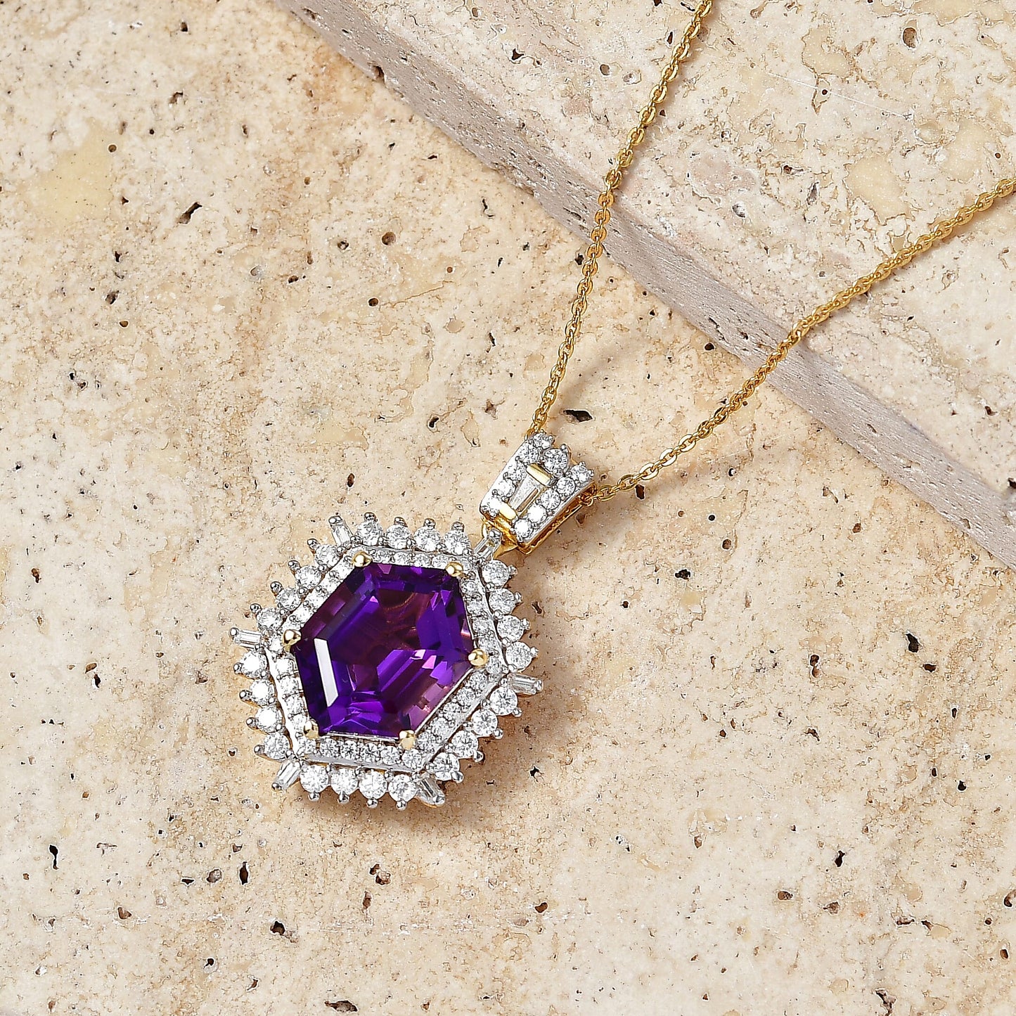 Lusaka Amethyst and Moissanite Pendant Necklace