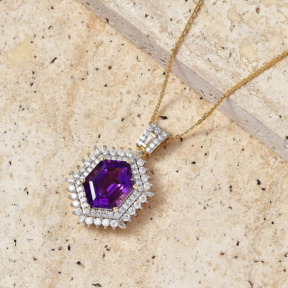 Lusaka Amethyst and Moissanite Pendant Necklace