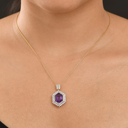 Lusaka Amethyst and Moissanite Pendant Necklace