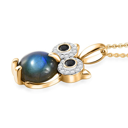 Labradorite and Multi Gemstone Owl Pendant
