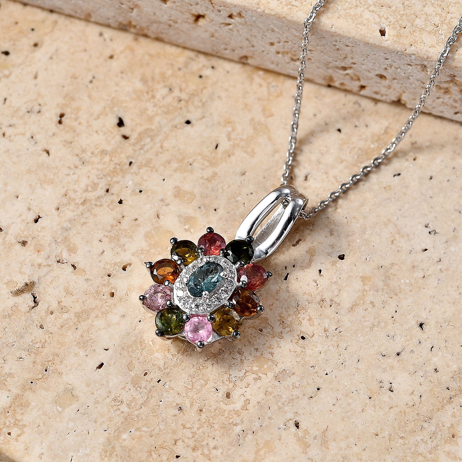 Multi Tourmaline and White Zircon Pendant