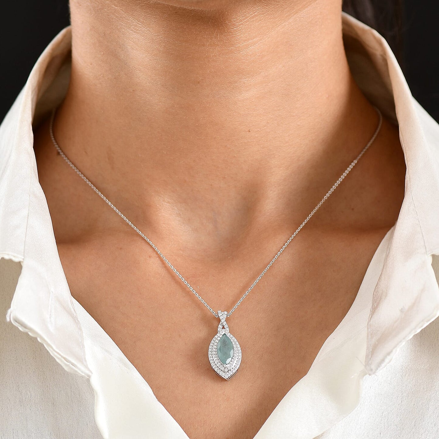 Grandidierite and Moissanite Ocean Infinity Pendant