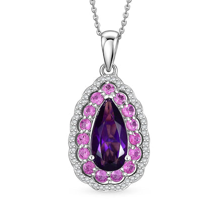 Amethyst and Multi Gemstone Teardrop Bloom Pendant