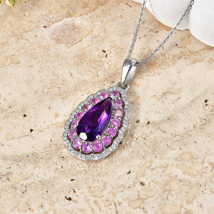 Amethyst and Multi Gemstone Teardrop Bloom Pendant
