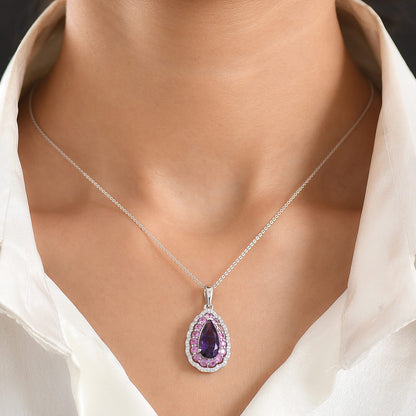 Amethyst and Multi Gemstone Teardrop Bloom Pendant