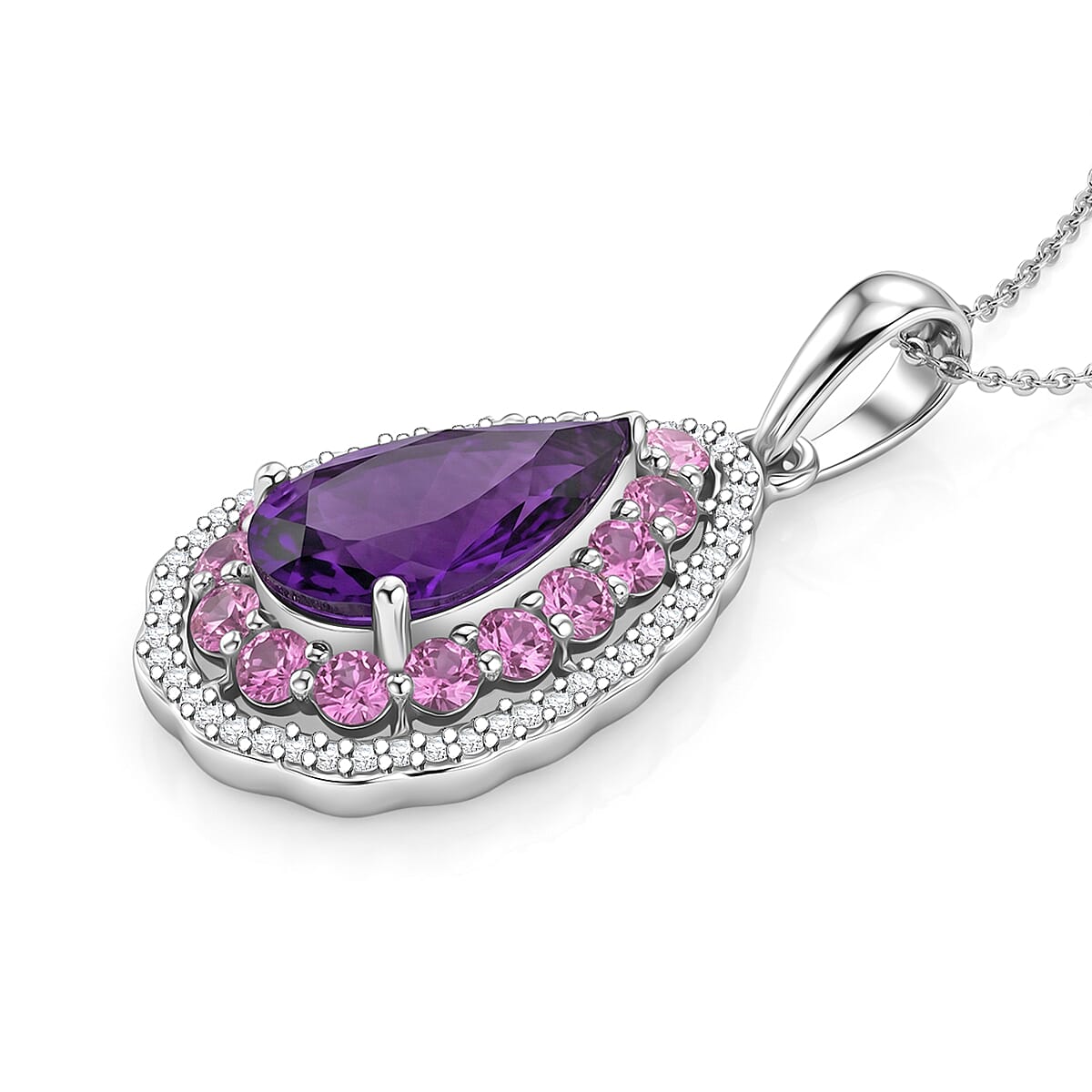 Amethyst and Multi Gemstone Teardrop Bloom Pendant