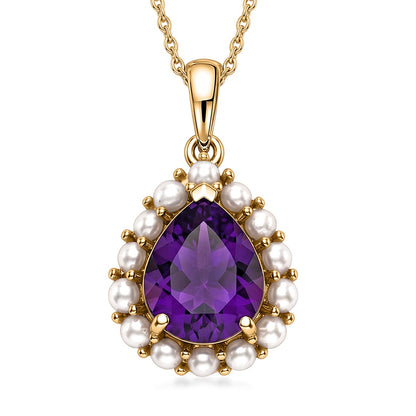 Amethyst and Freshwater Pearl Crown Pendant