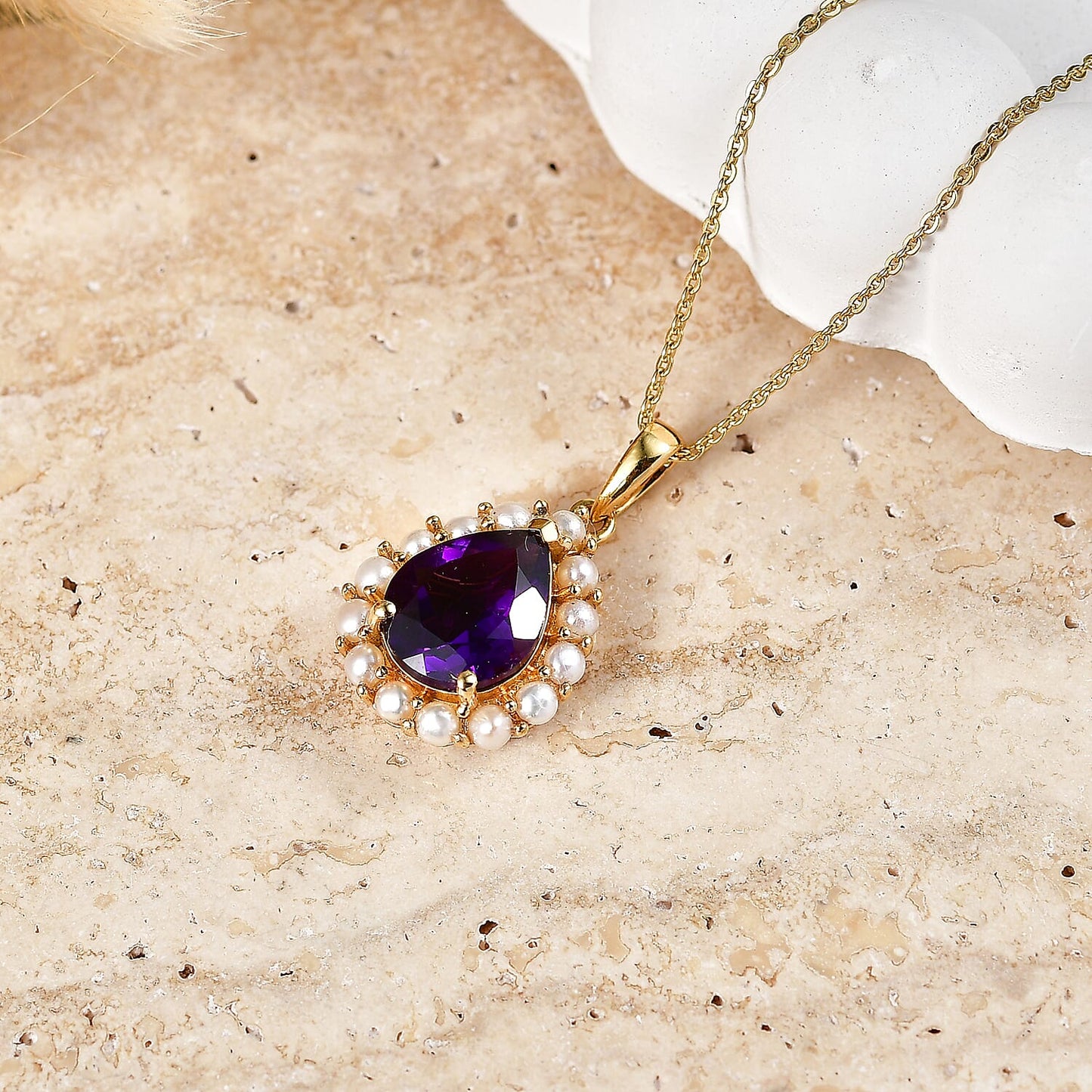 Amethyst and Freshwater Pearl Crown Pendant