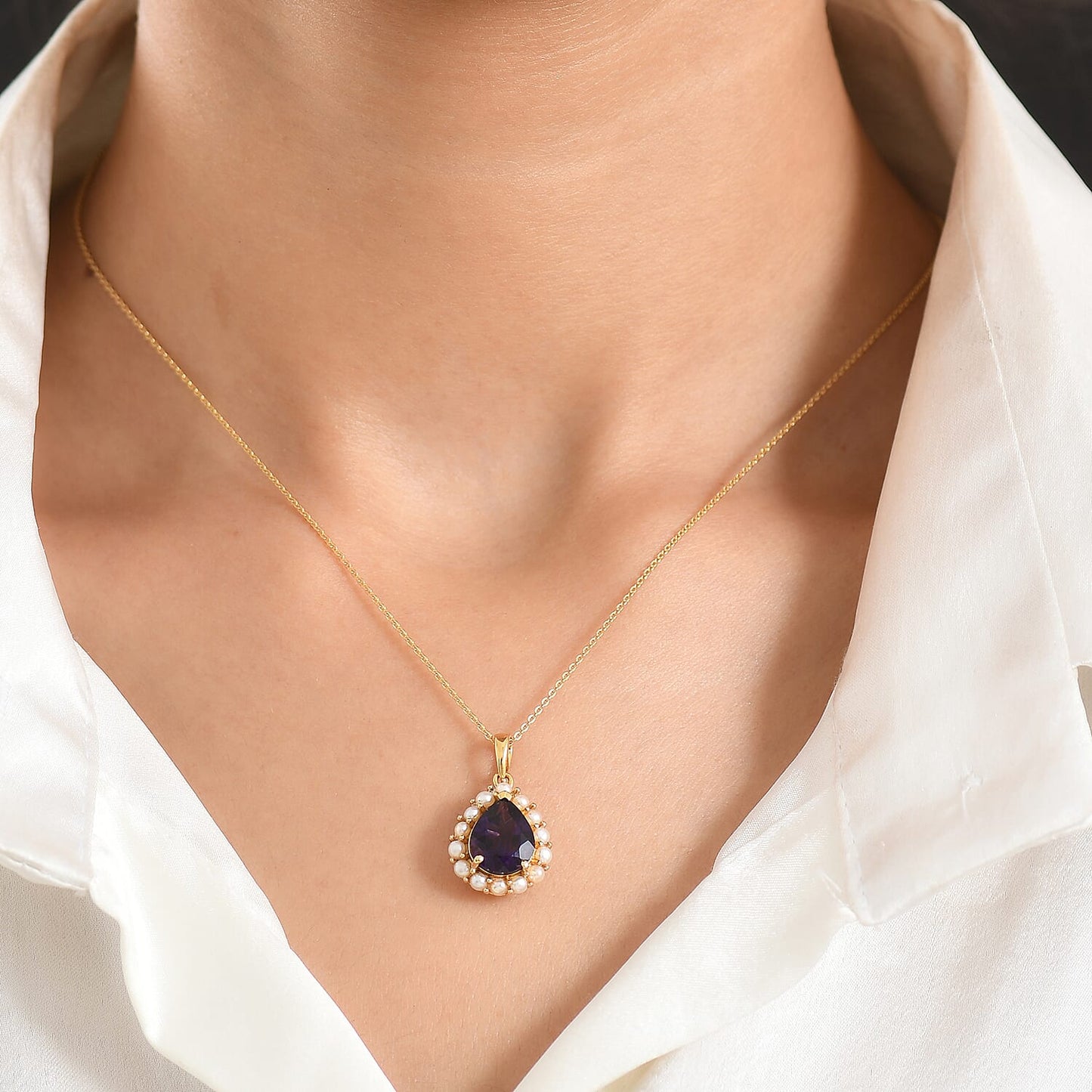 Amethyst and Freshwater Pearl Crown Pendant