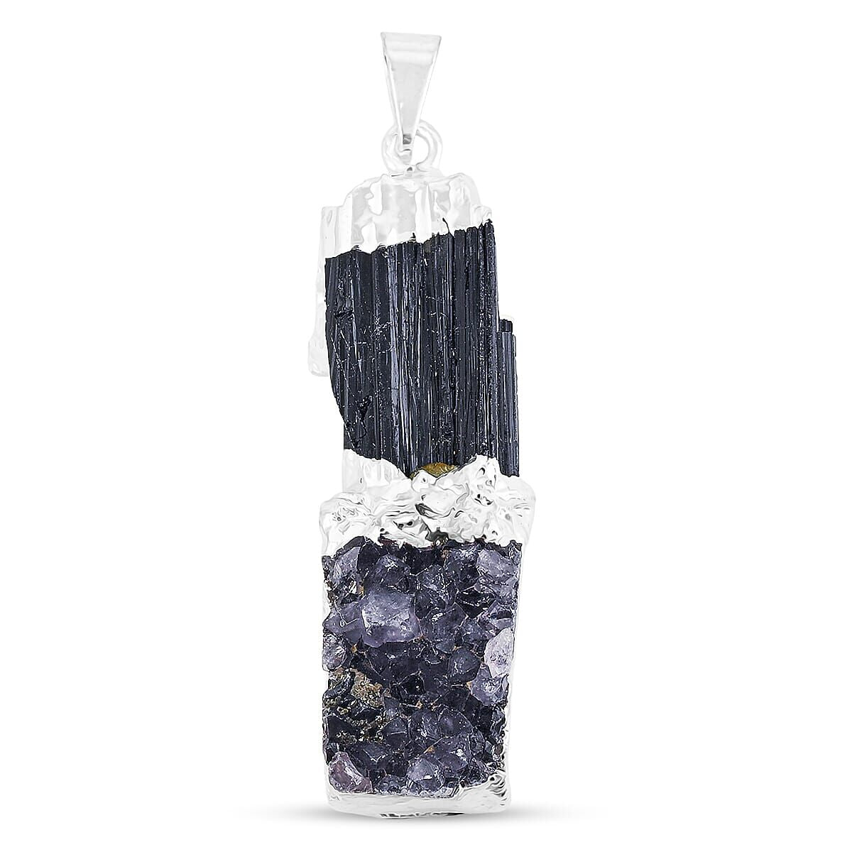 Black Tourmaline & Amethyst Pendant – Twin Power
