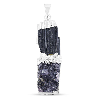 Black Tourmaline & Amethyst Pendant – Twin Power
