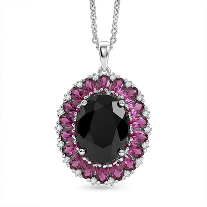 Black Spinel and Garnet Gemstone Pendant Necklace