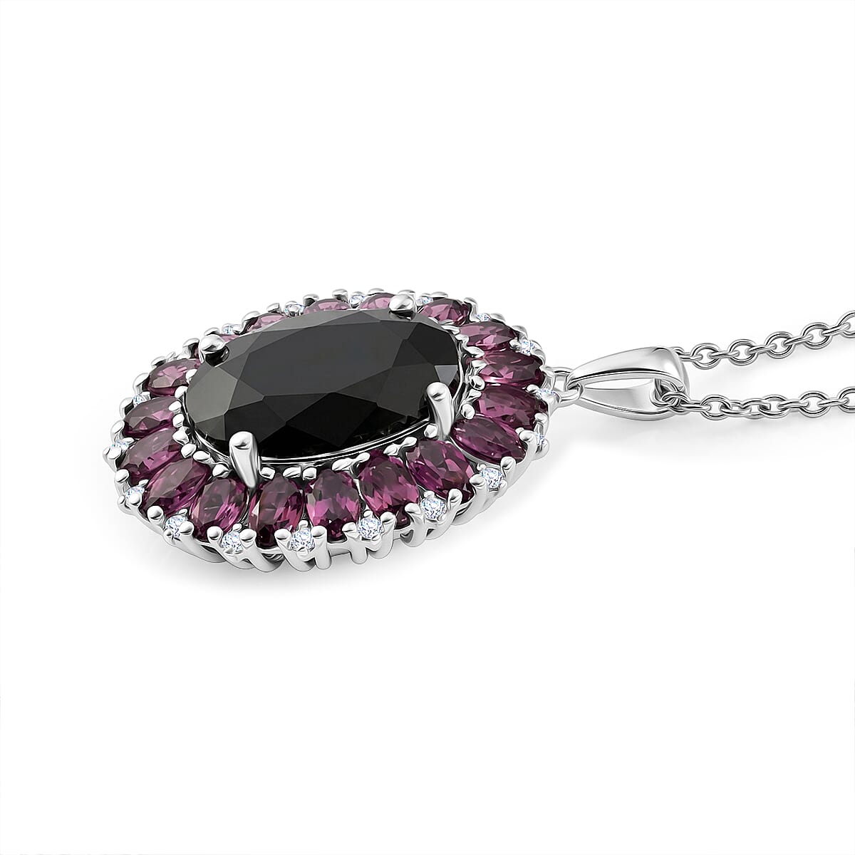 Black Spinel and Garnet Gemstone Pendant Necklace
