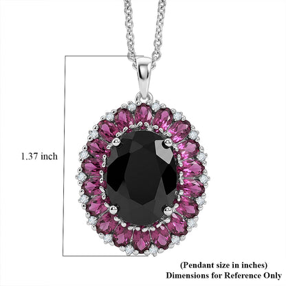Black Spinel and Garnet Gemstone Pendant Necklace