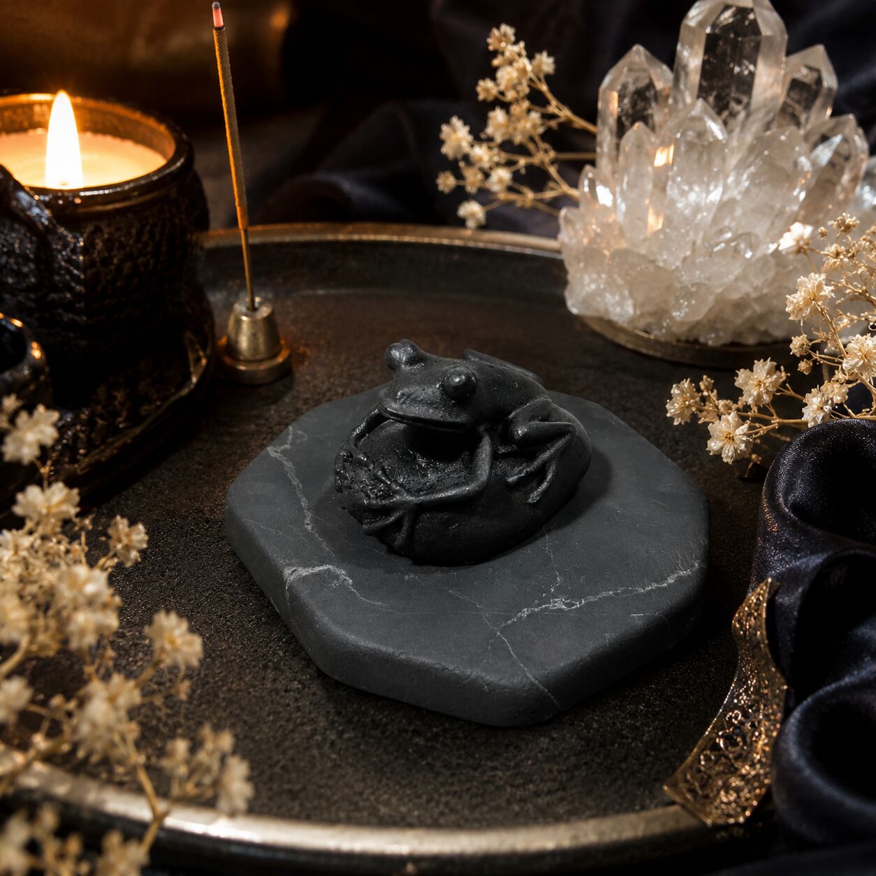 Shungite Frog Figurine on Pebble Base