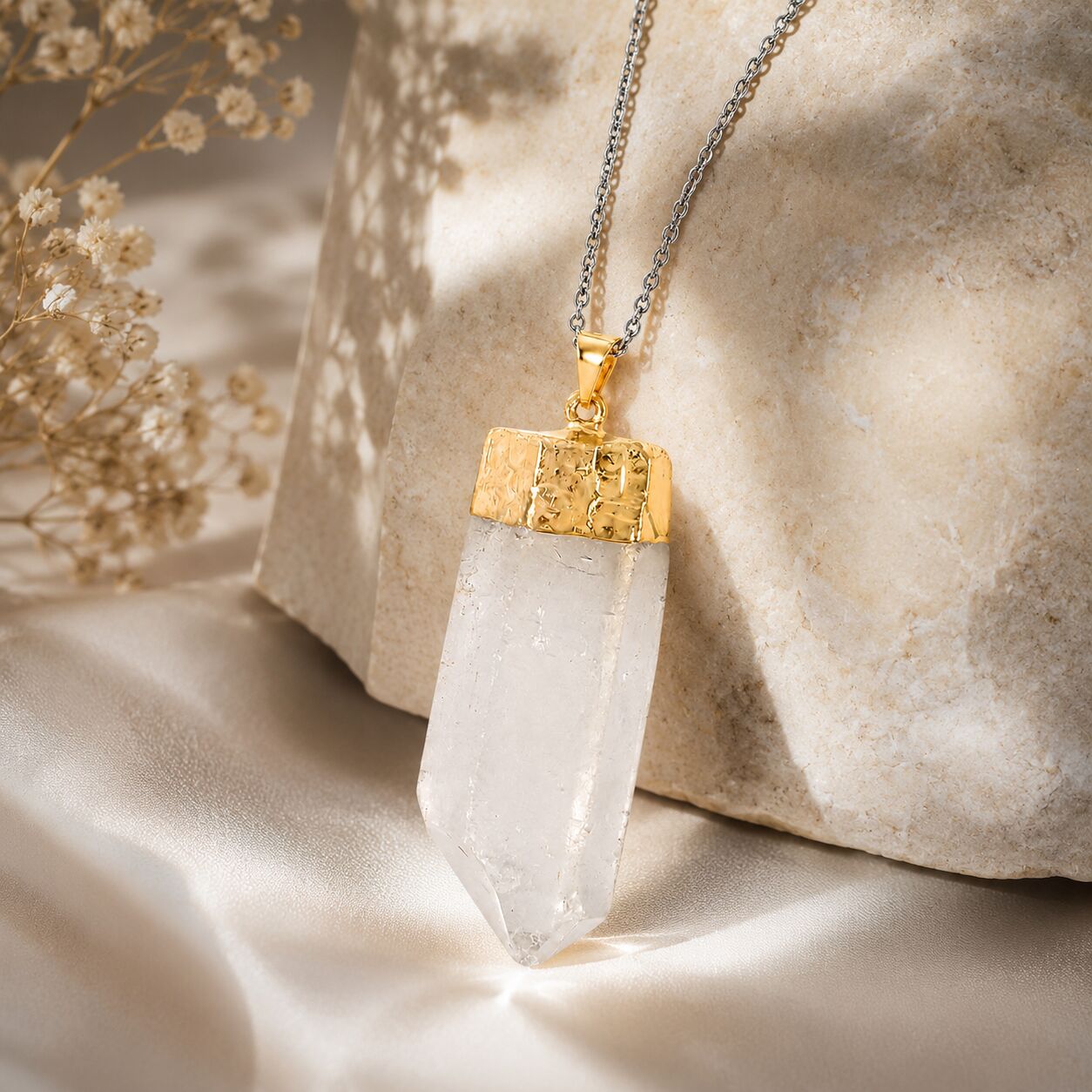 Bold Clear Quartz Point Pendant – Silver or Gold