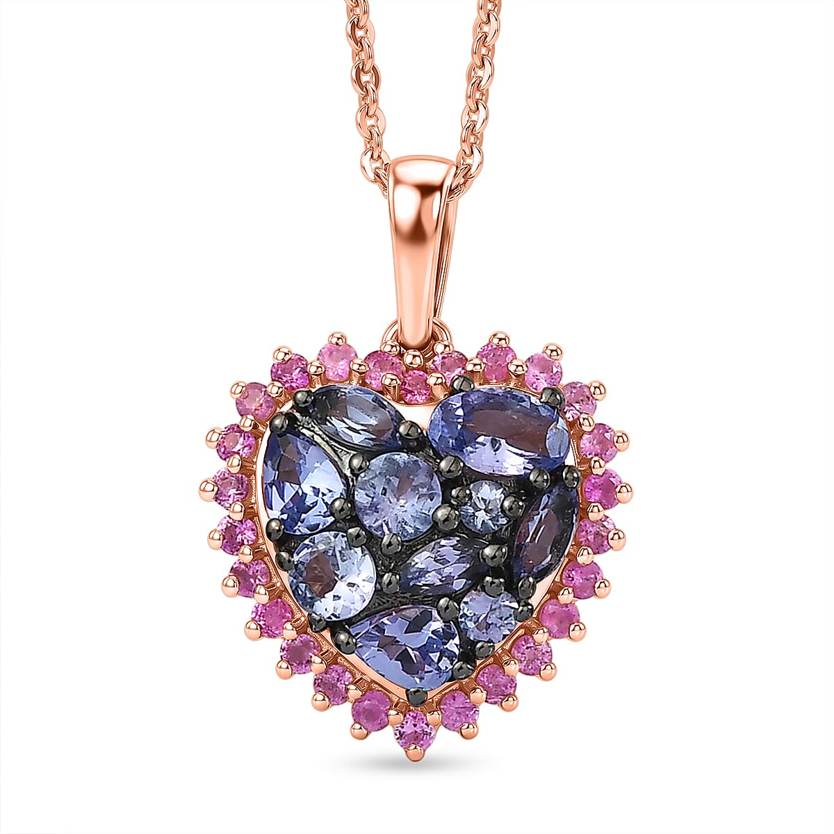 Tanzanite and Pink Sapphire Heart Pendant Necklace