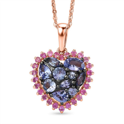Tanzanite and Pink Sapphire Heart Pendant Necklace