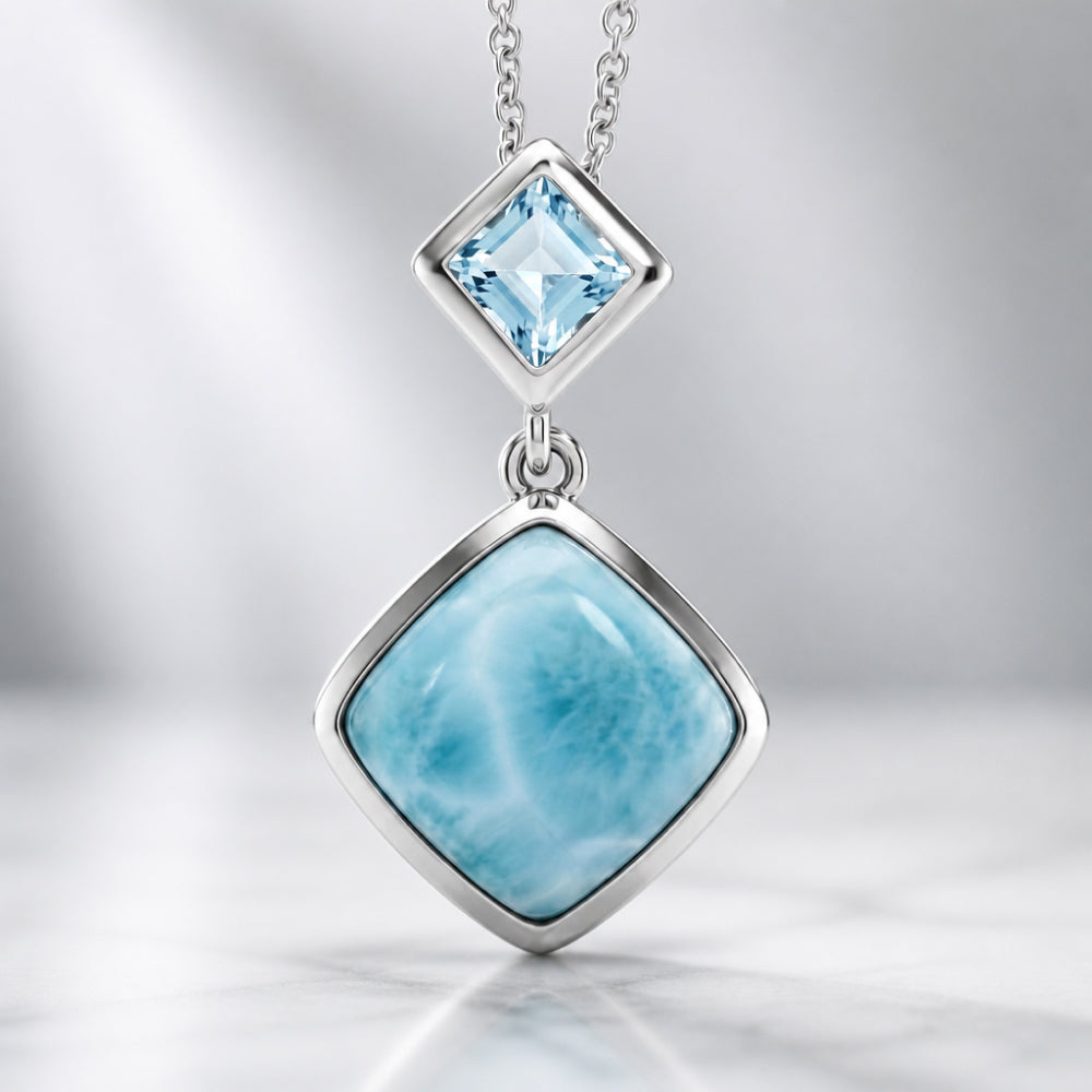 Larimar and Sky Blue Topaz Sterling Silver Pendant, 20" Chain