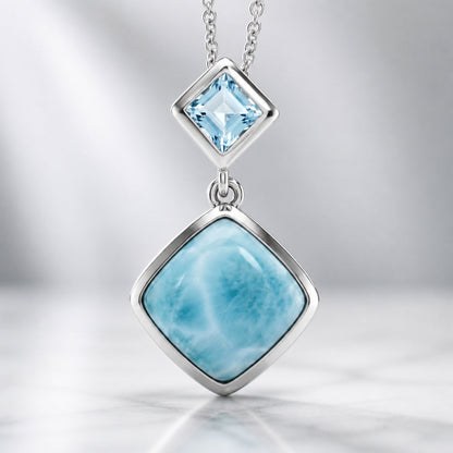 Larimar and Sky Blue Topaz Sterling Silver Pendant, 20" Chain