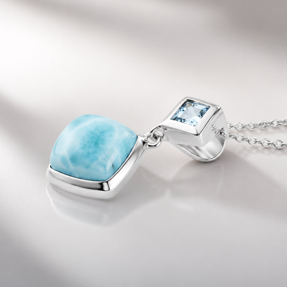 Larimar and Sky Blue Topaz Sterling Silver Pendant, 20" Chain