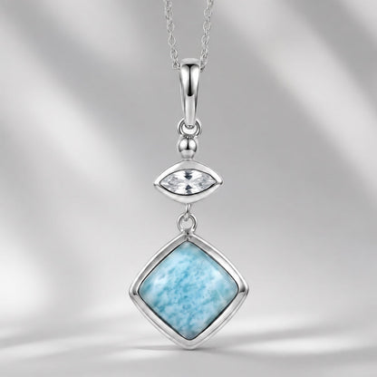 Larimar and White Zircon Oxidised Silver Pendant, 20" Chain