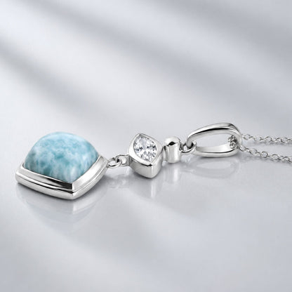 Larimar and White Zircon Oxidised Silver Pendant, 20" Chain