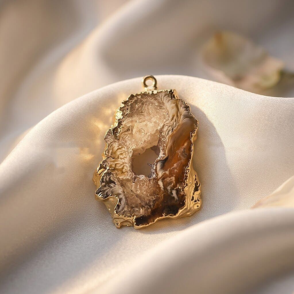 Goldtone Geode Slice Pendant – Statement Size