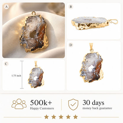 Goldtone Geode Slice Pendant – Statement Size
