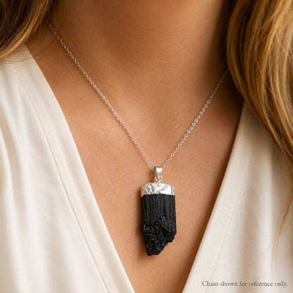 Bold Black Tourmaline Pendant – Strong Shield