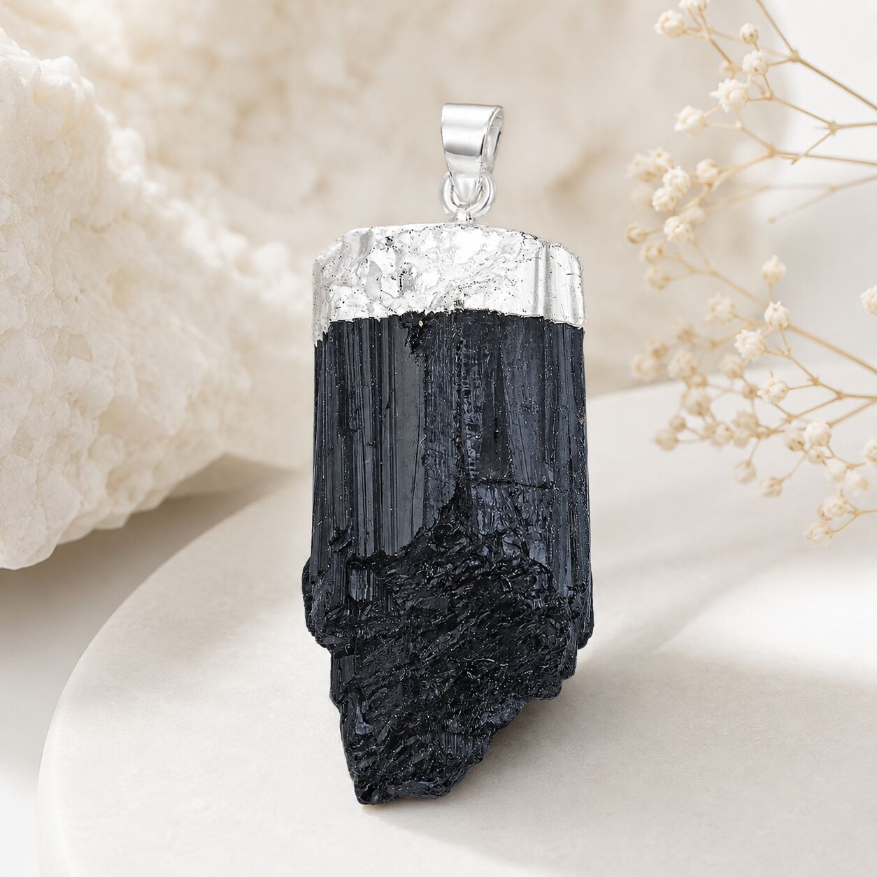 Bold Black Tourmaline Pendant – Strong Shield