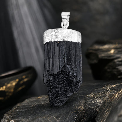 Bold Black Tourmaline Pendant – Strong Shield