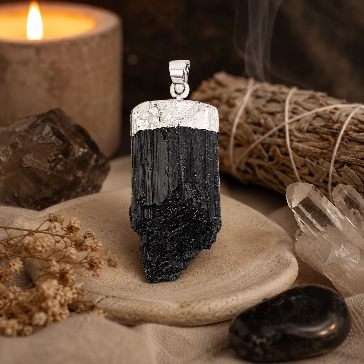 Bold Black Tourmaline Pendant – Strong Shield