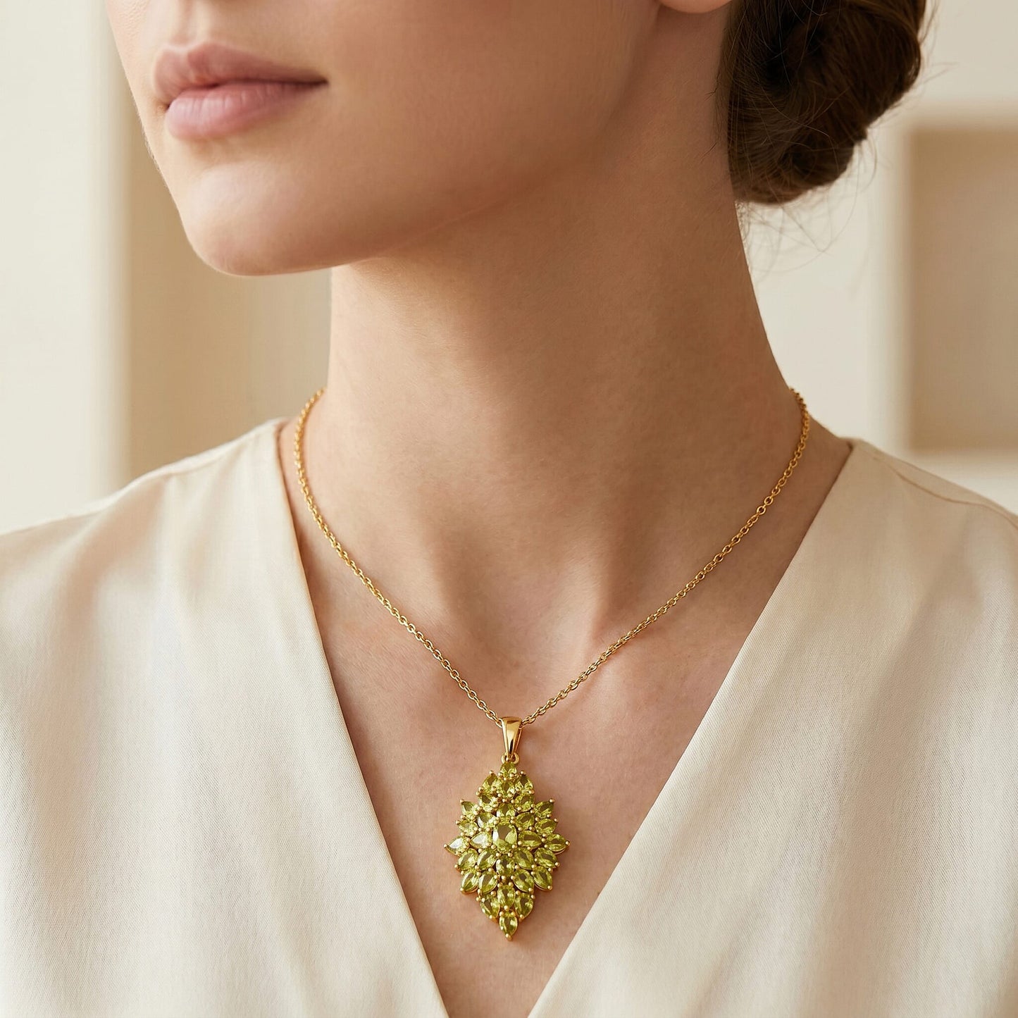 Peridot and Garnet Gemstone Pendant Necklace