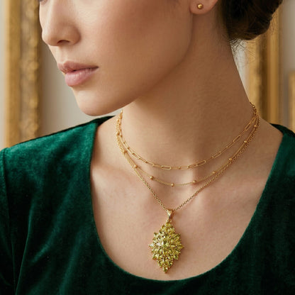 Peridot and Garnet Gemstone Pendant Necklace