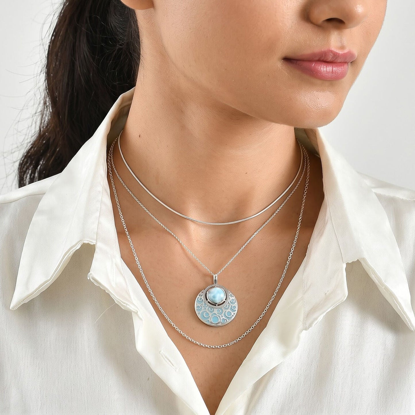 Larimar Pendant – Natural Blue Stone in Sterling Silver