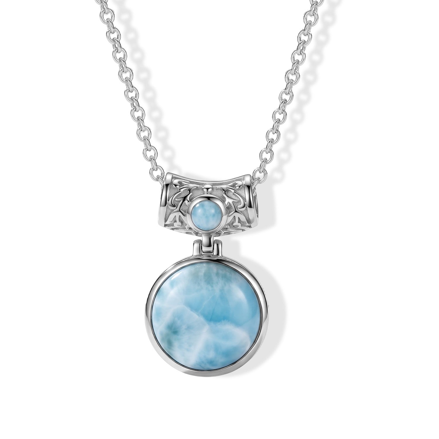 Larimar Pendant – Ocean Goddess Round Stone in Sterling Silver