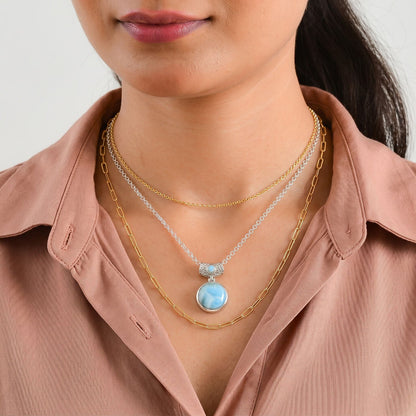 Larimar Pendant – Ocean Goddess Round Stone in Sterling Silver