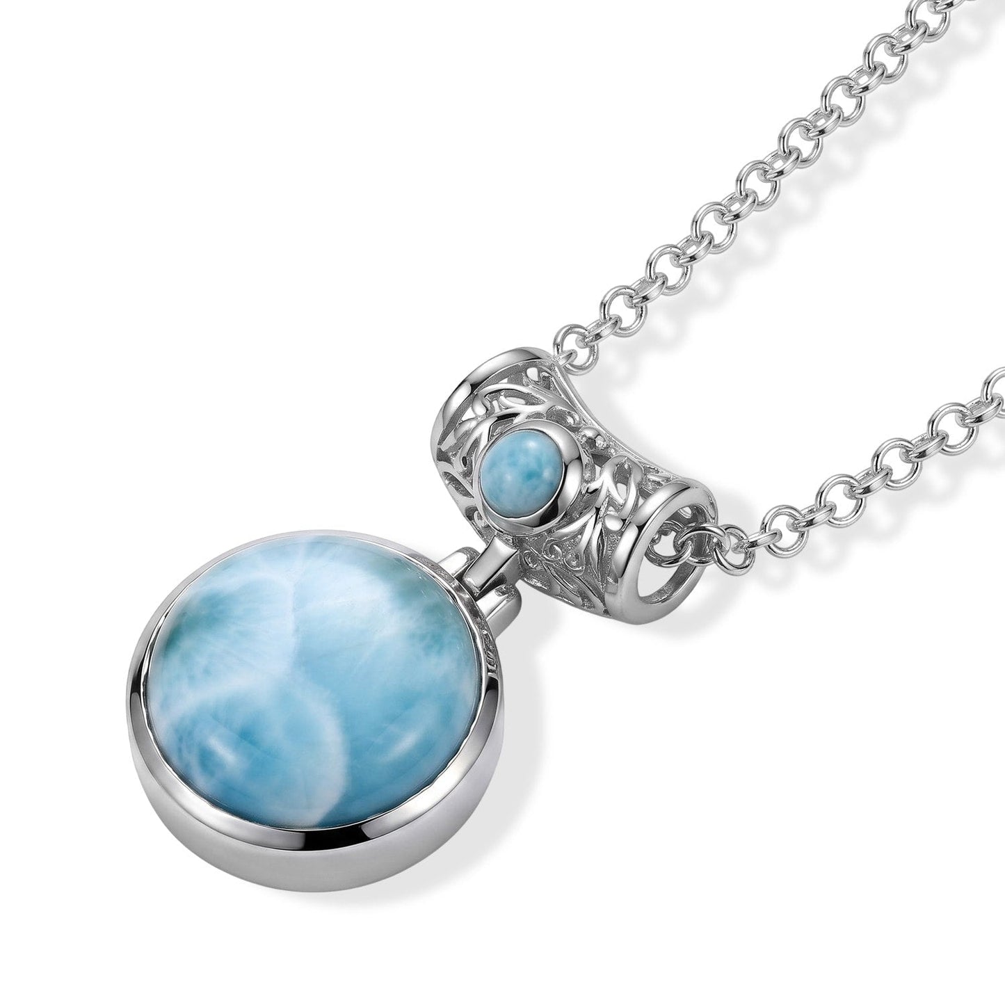 Larimar Pendant – Ocean Goddess Round Stone in Sterling Silver