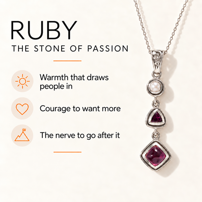 Ruby Pearl Pendant – Vintage Red Gemstone Crystal Jewelry