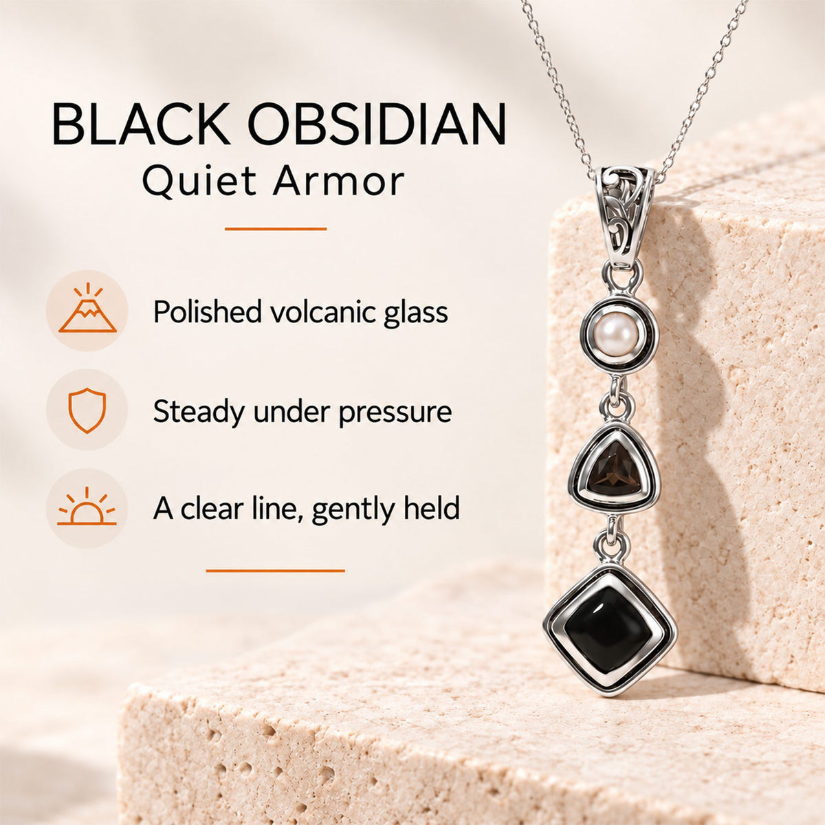 Black Obsidian Pendant – Pearl Crystal Teardrop Jewelry