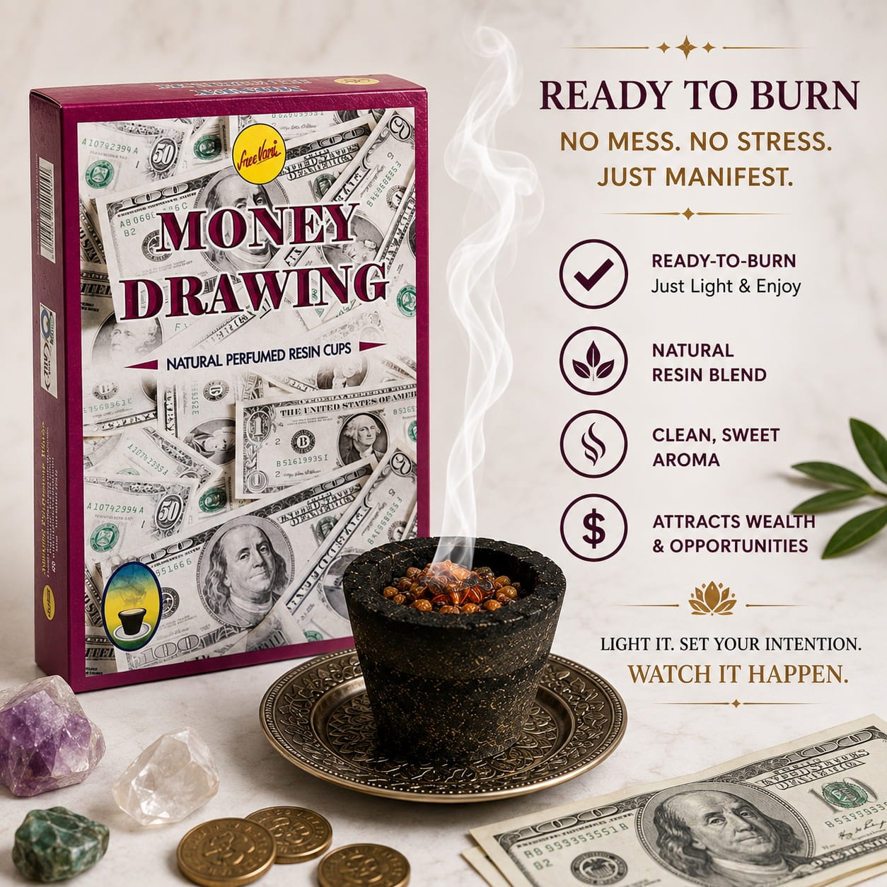 Money Drawing Resin Incense Cups – For Manifestation Ritual