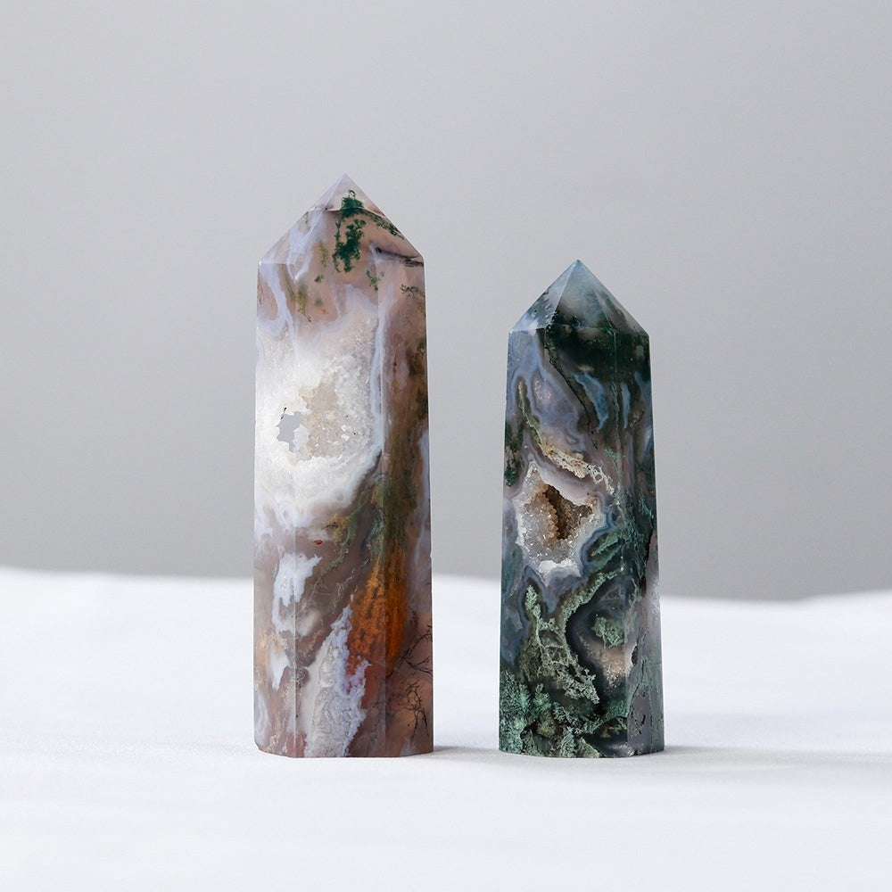 Green Moss Agate Crystal Point