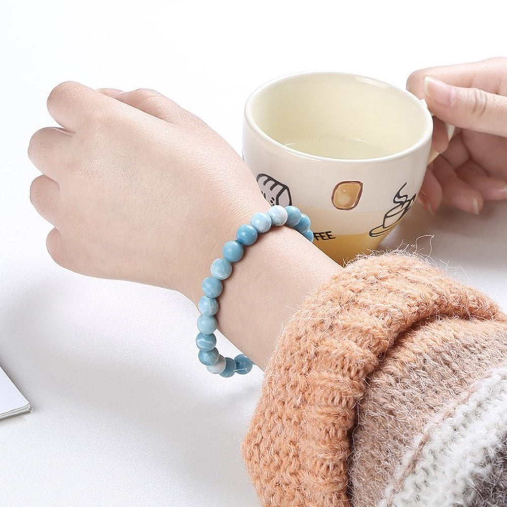 Oceanic Blue Larimar Bead Bracelet