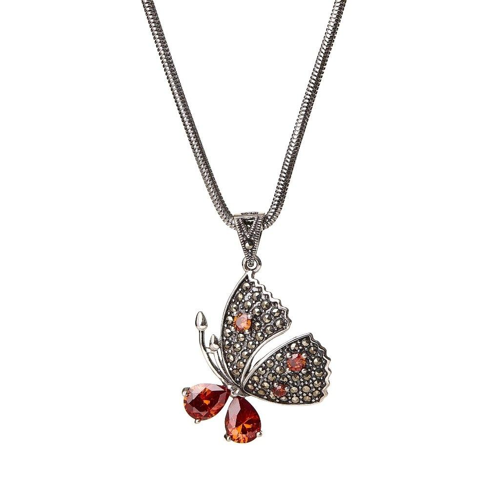 Red Garnet Silver Butterfly Necklace