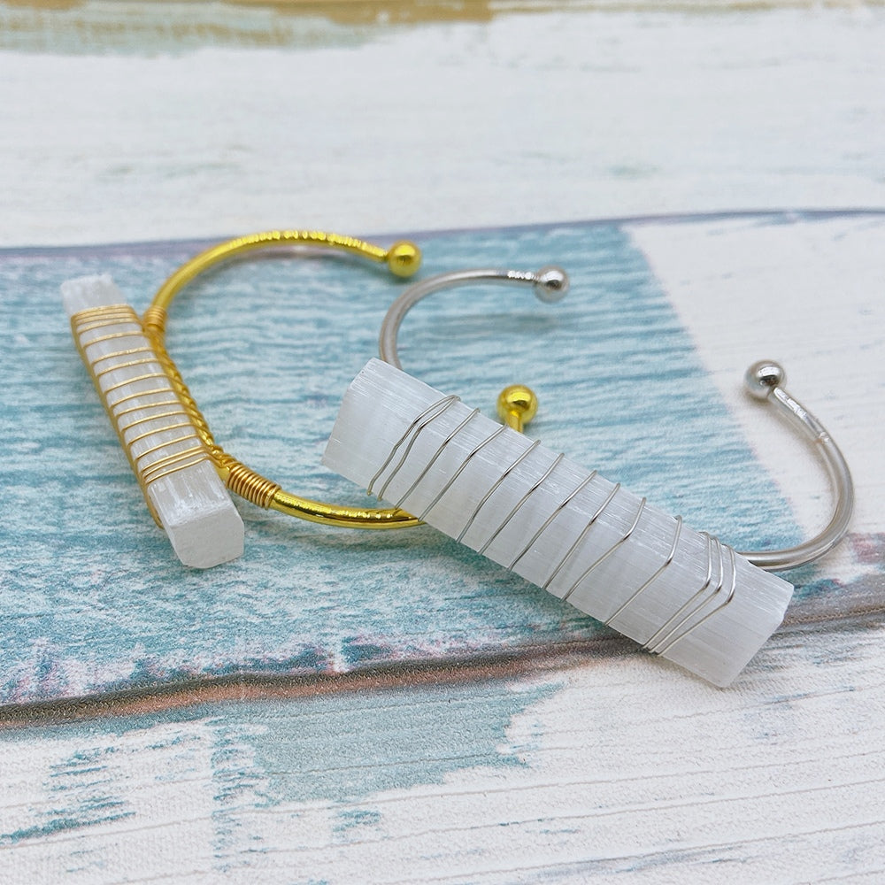 Wire Wrapped Selenite Bangle