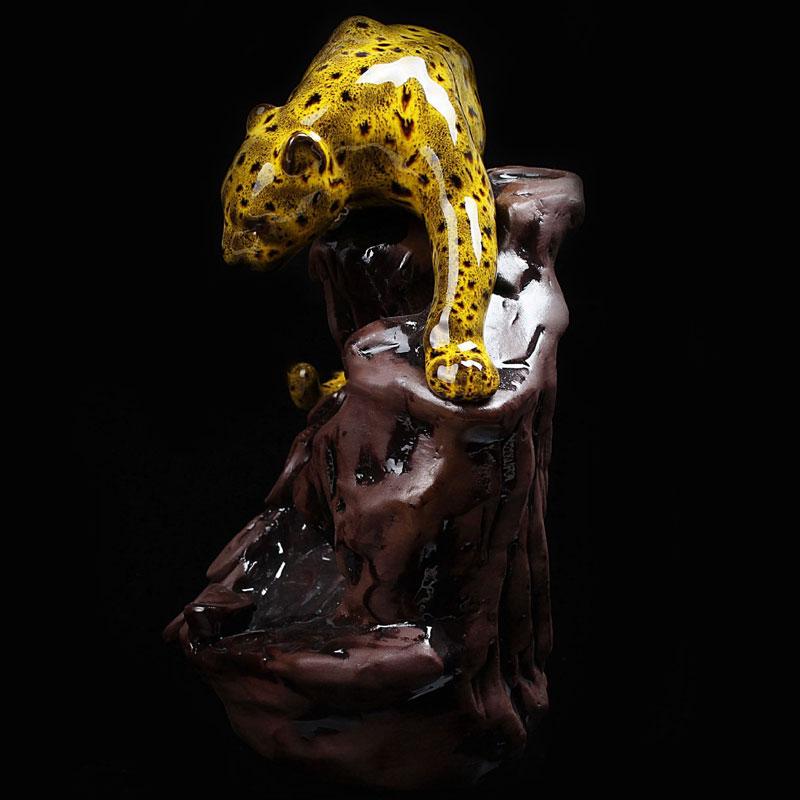 Gold Ceramic Leopard Waterfall Backflow Incense Burner