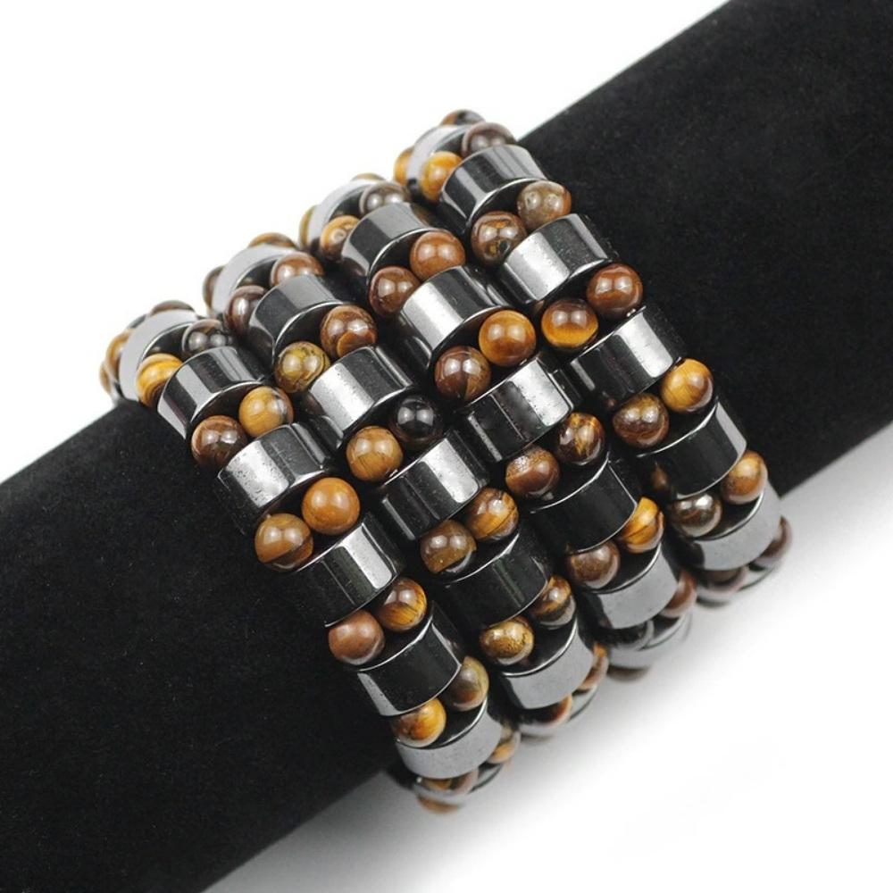 Hematite Tiger's Eye Stone Charm Bracelet