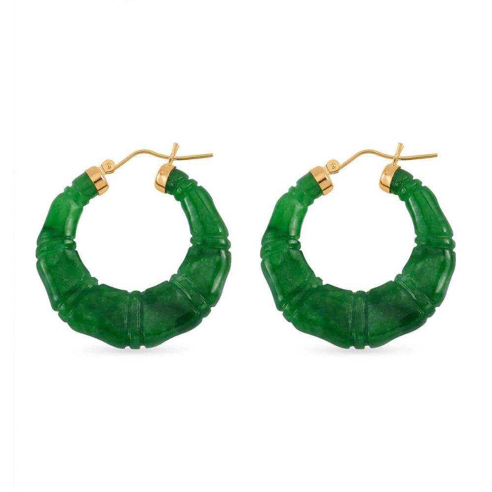 Jade Stone Carved Hoop Earrings